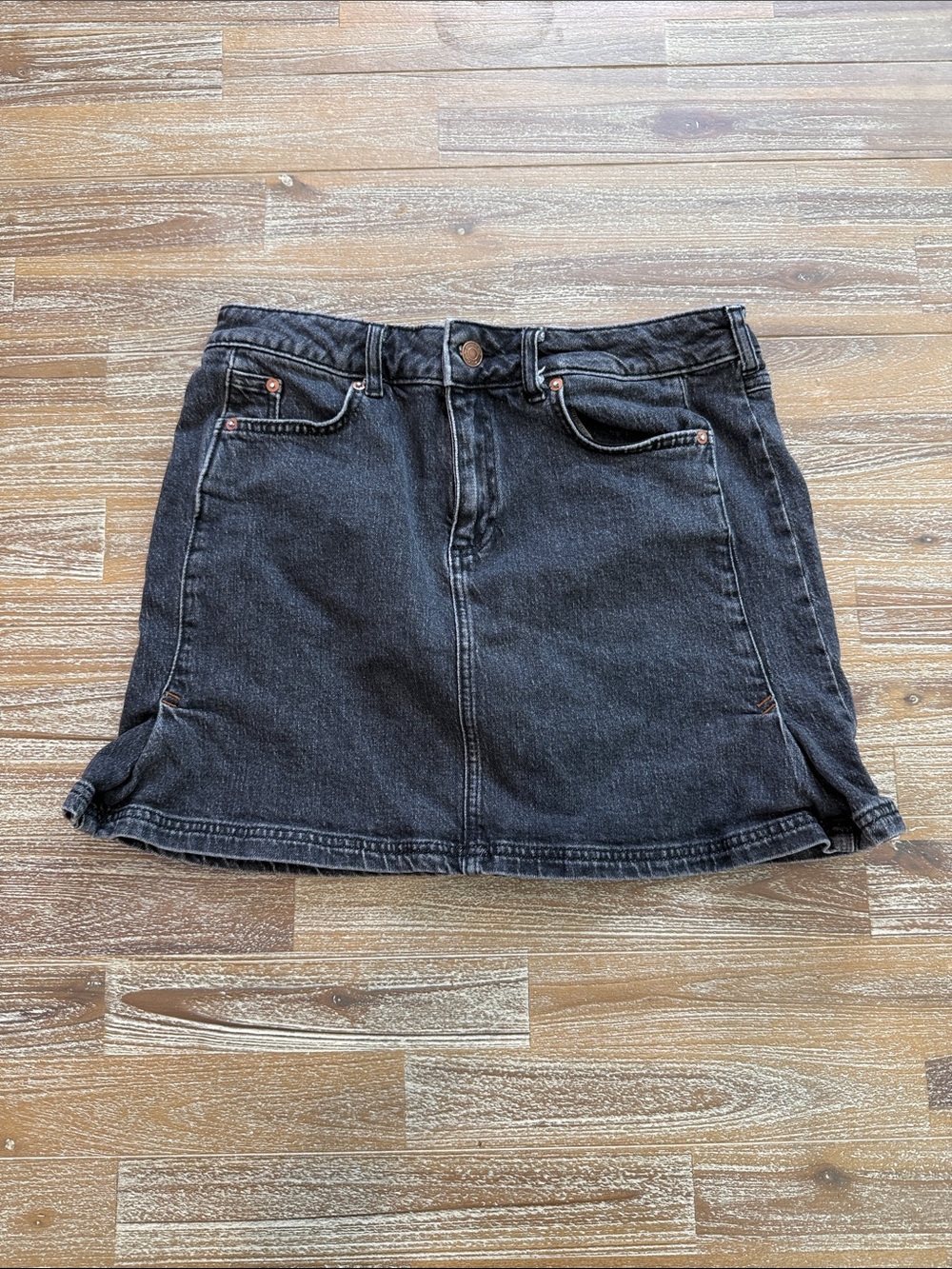 Pilcro Black Denim Mini Skirt with Front Pockets